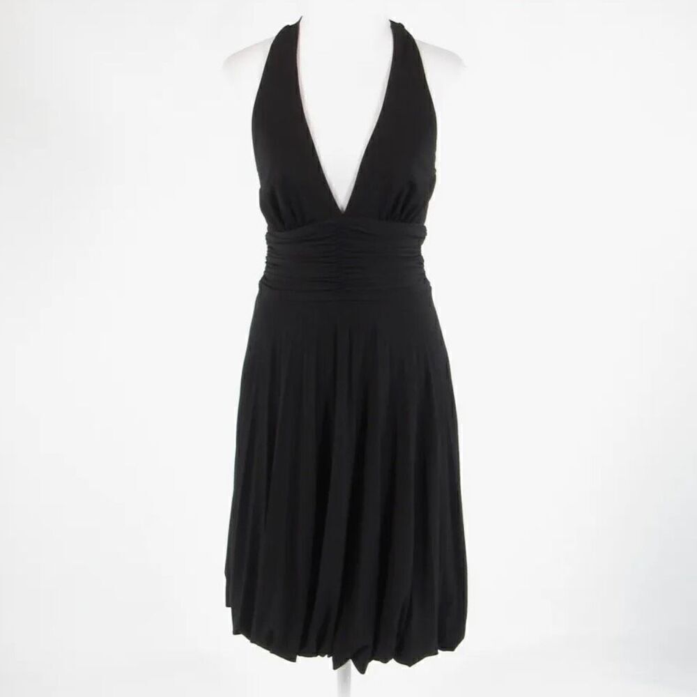 Black CACHE goth stretch halter neck bubble dress size 2